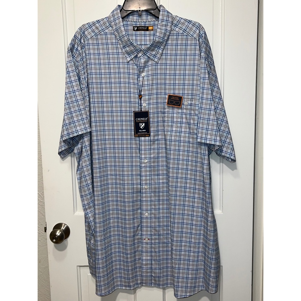 NWT Cremieux Performance Mens 4XT Tall Blue Plaid Short Sleeve Button Up Shirt